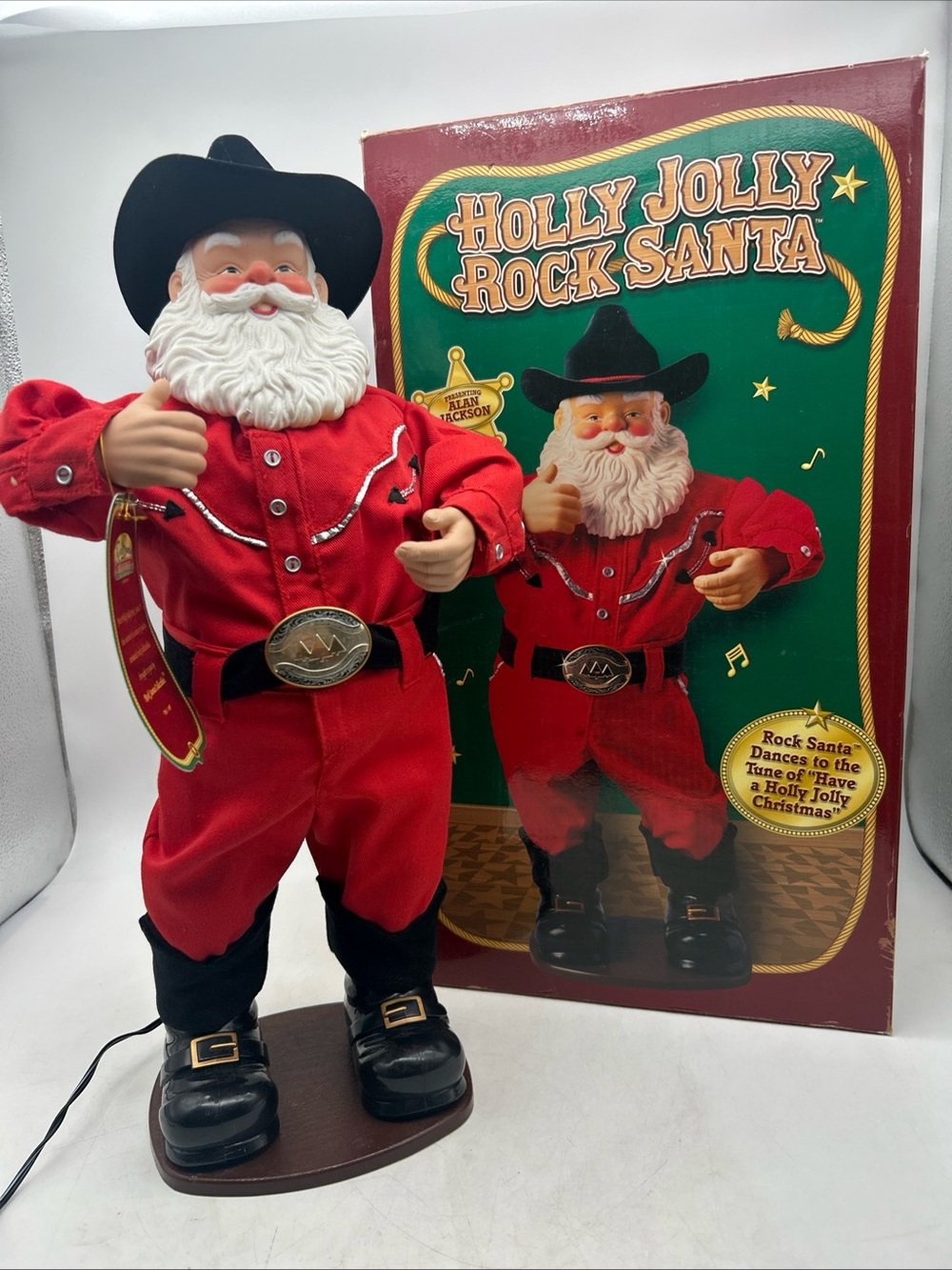 Holly Jolly Rock Santa Animated Dancing Cowboy Alan Jackson Vtg 1999 Works